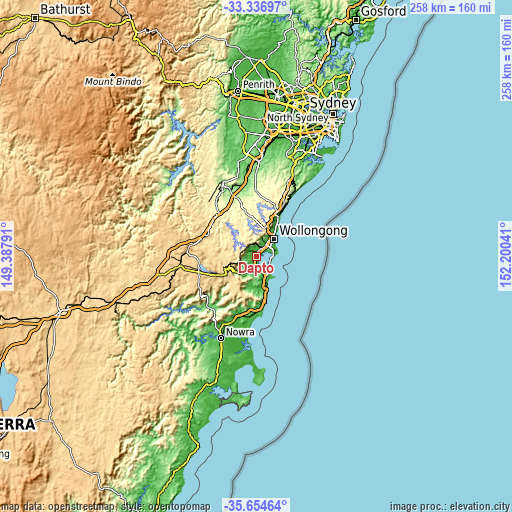 Topographic map of Dapto