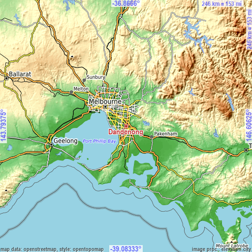 Topographic map of Dandenong