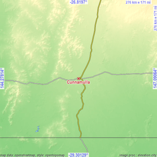 Topographic map of Cunnamulla