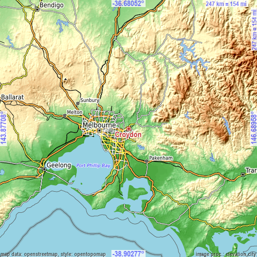 Topographic map of Croydon
