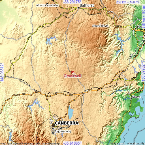 Topographic map of Crookwell