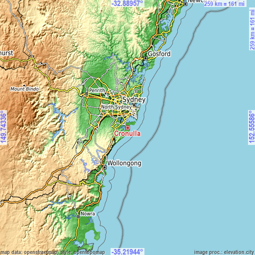 Topographic map of Cronulla