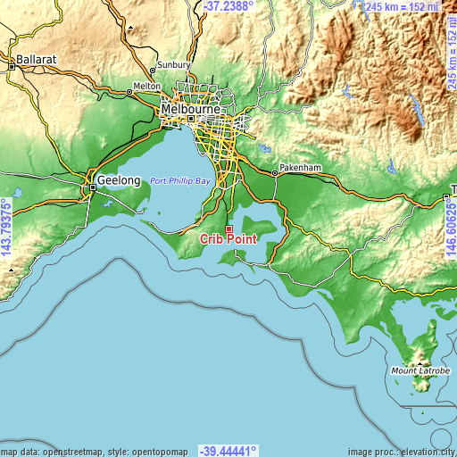 Topographic map of Crib Point