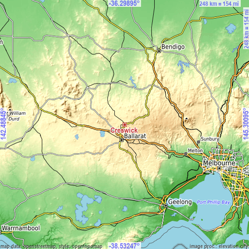 Topographic map of Creswick