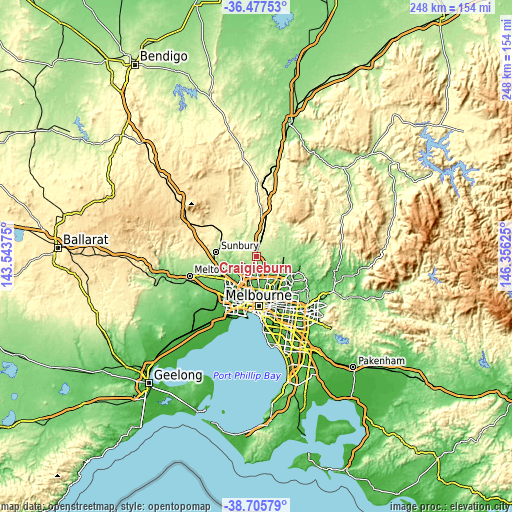 Topographic map of Craigieburn