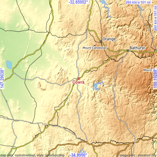 Topographic map of Cowra