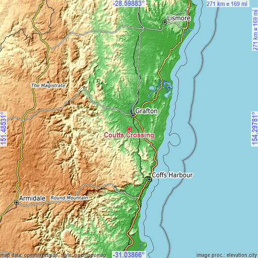 Topographic map of Coutts Crossing