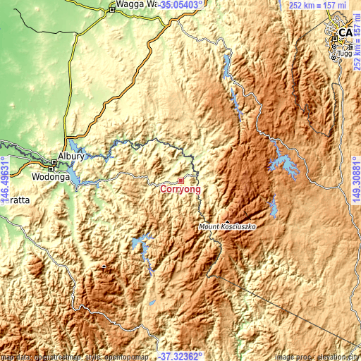 Topographic map of Corryong