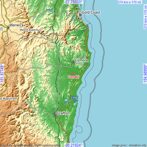 Topographic map of Coraki