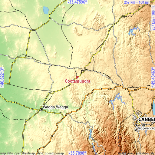 Topographic map of Cootamundra