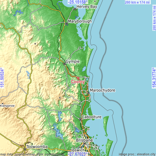 Topographic map of Cooroy