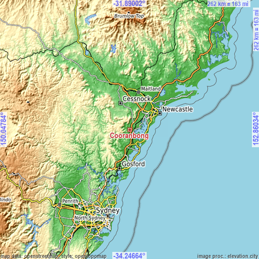 Topographic map of Cooranbong