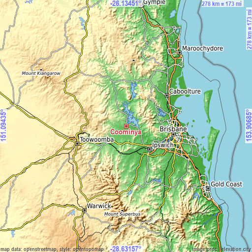 Topographic map of Coominya