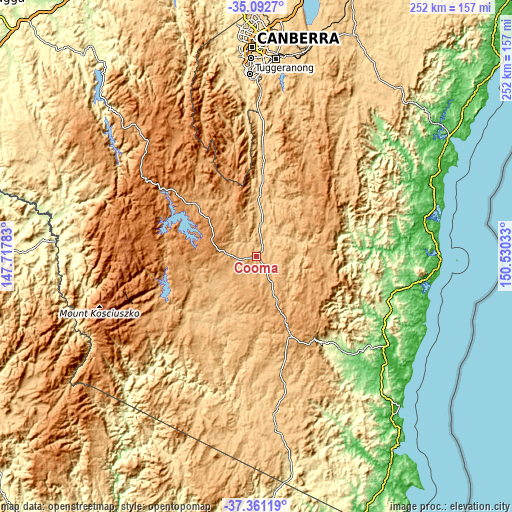 Topographic map of Cooma