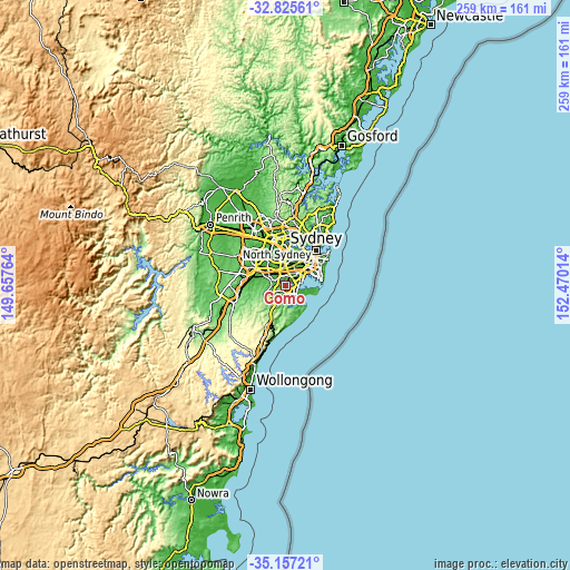 Topographic map of Como