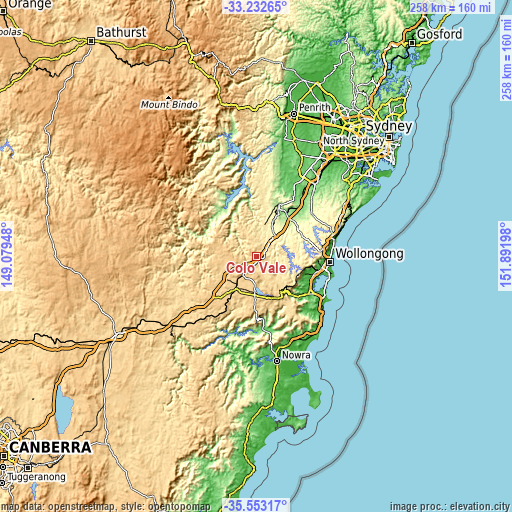 Topographic map of Colo Vale