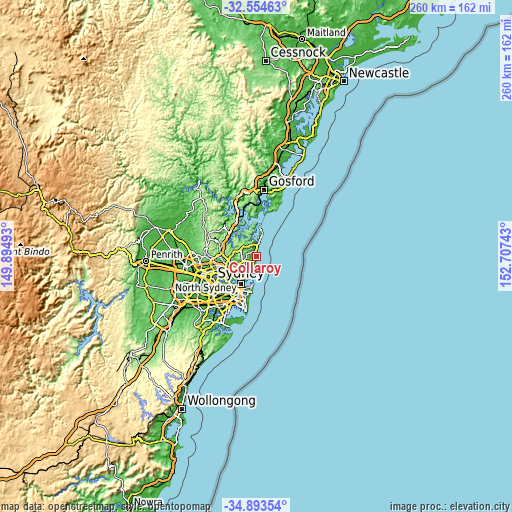 Topographic map of Collaroy