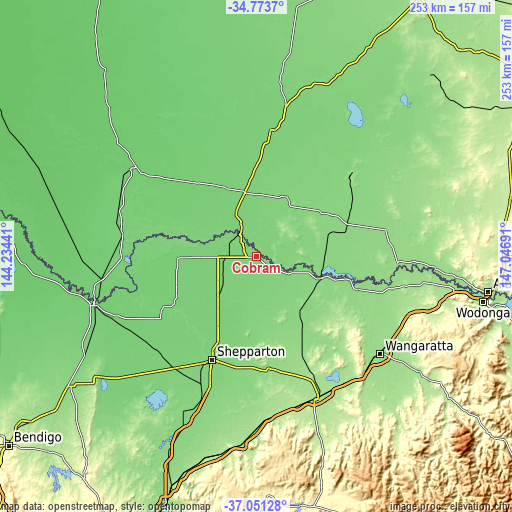 Topographic map of Cobram