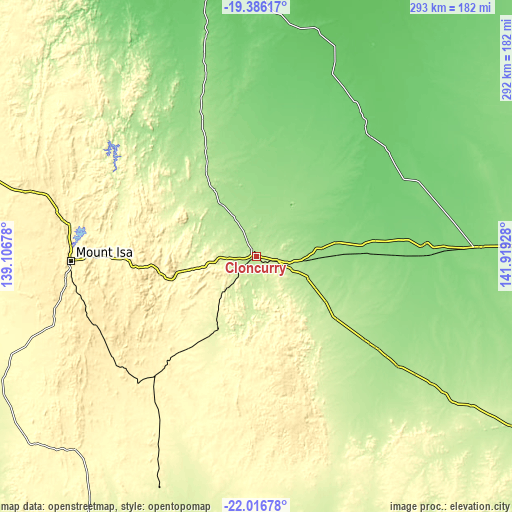 Topographic map of Cloncurry