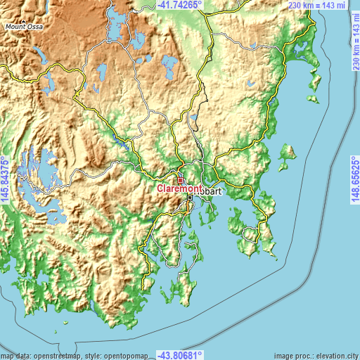 Topographic map of Claremont