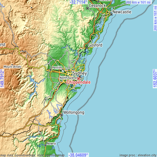 Topographic map of Chippendale