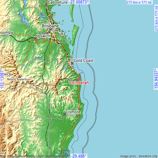 Topographic map of Chinderah