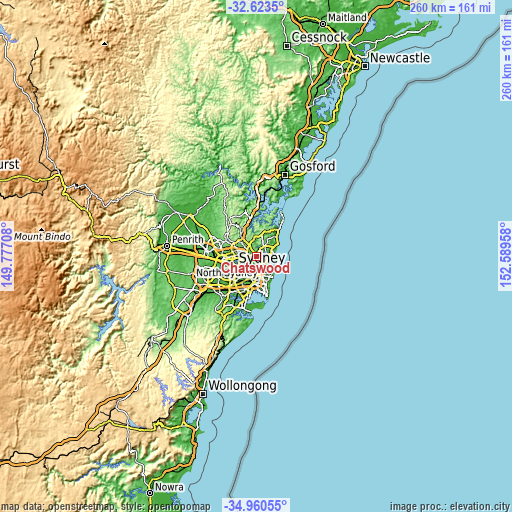 Topographic map of Chatswood
