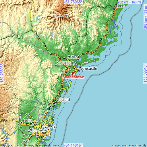 Topographic map of Charlestown