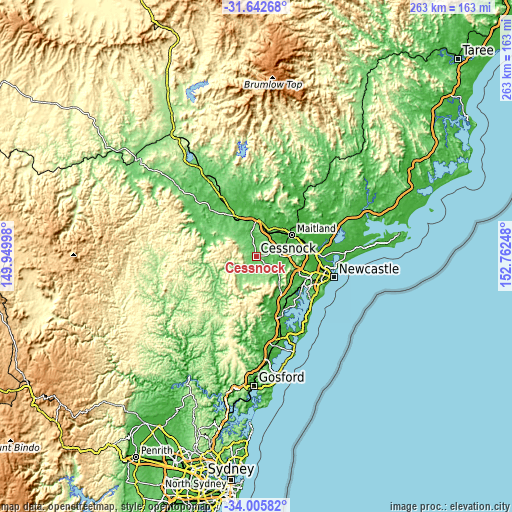 Topographic map of Cessnock