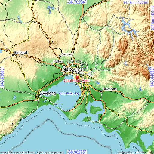 Topographic map of Caulfield East