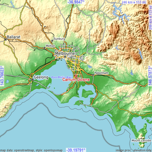 Topographic map of Carrum Downs