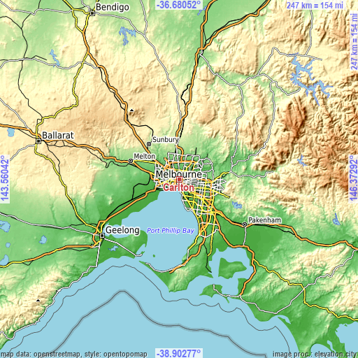 Topographic map of Carlton