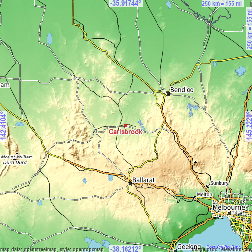 Topographic map of Carisbrook