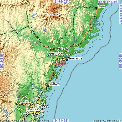 Topographic map of Cardiff