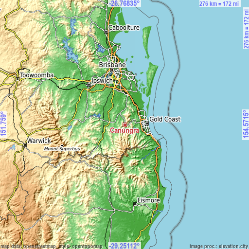 Topographic map of Canungra