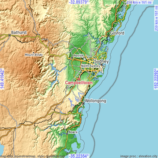 Topographic map of Campbelltown