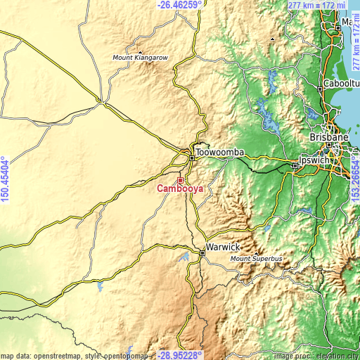 Topographic map of Cambooya