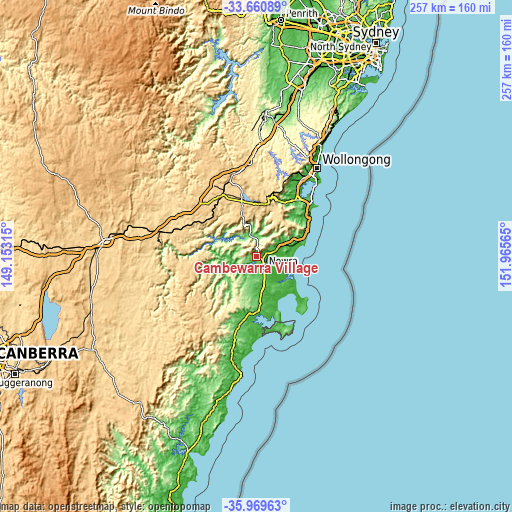 Topographic map of Cambewarra Village