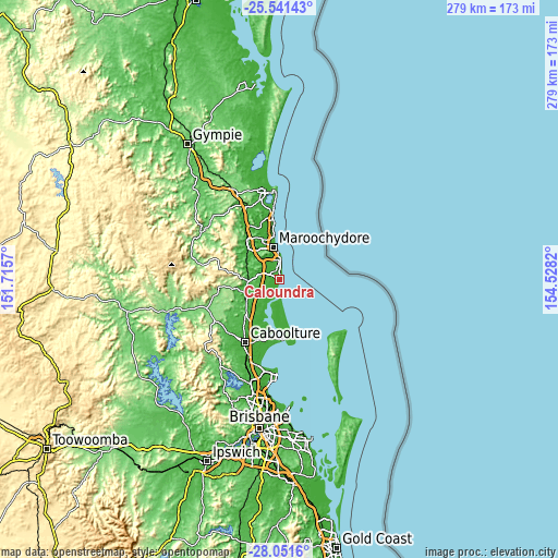 Topographic map of Caloundra