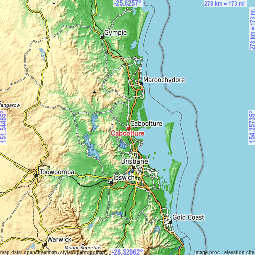 Topographic map of Caboolture