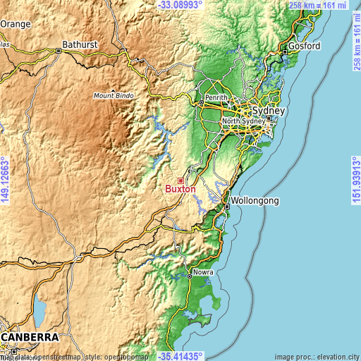 Topographic map of Buxton