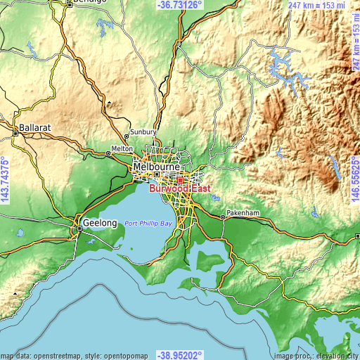 Topographic map of Burwood East