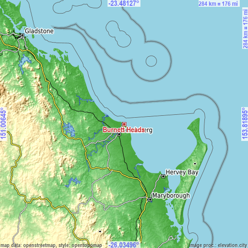 Topographic map of Burnett Heads