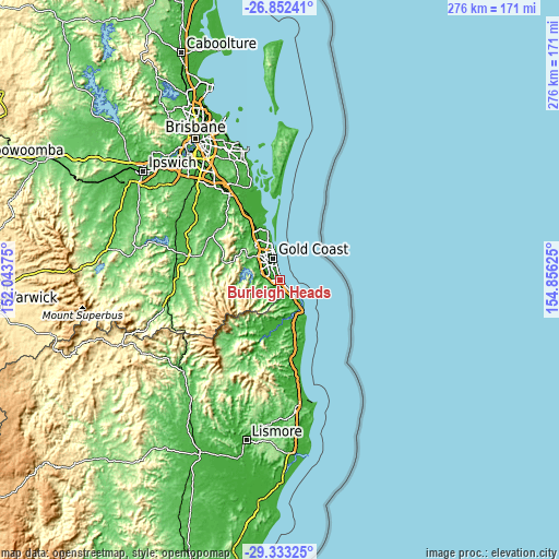 Topographic map of Burleigh Heads
