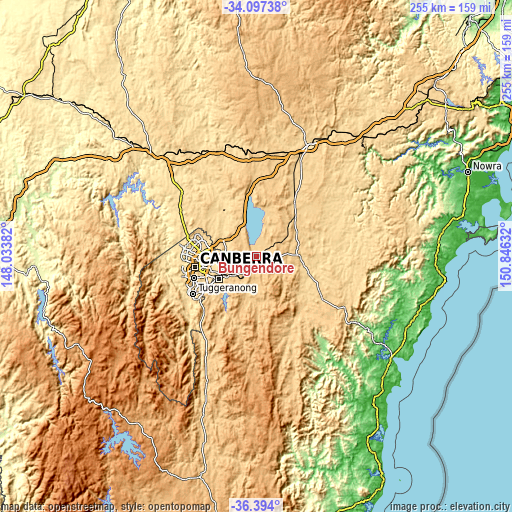 Topographic map of Bungendore