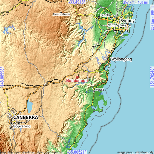 Topographic map of Bundanoon