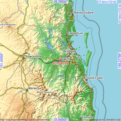 Topographic map of Bundamba