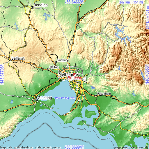 Topographic map of Bulleen