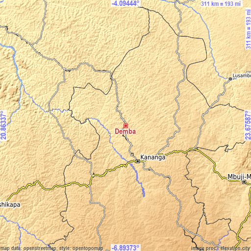 Topographic map of Demba