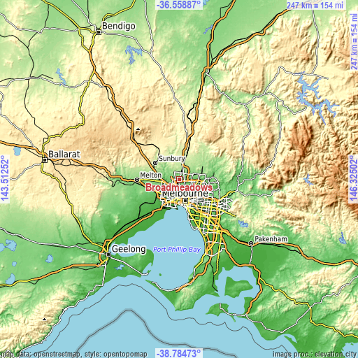 Topographic map of Broadmeadows